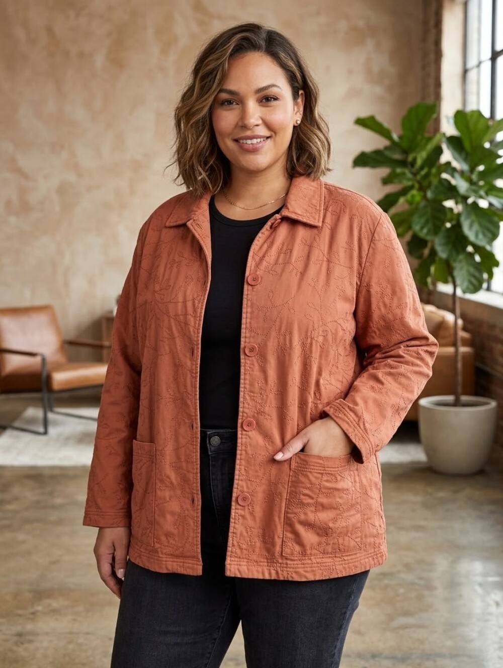 CJ Banks pumpkin embroidered jacket PTP: 26.5, L: 29